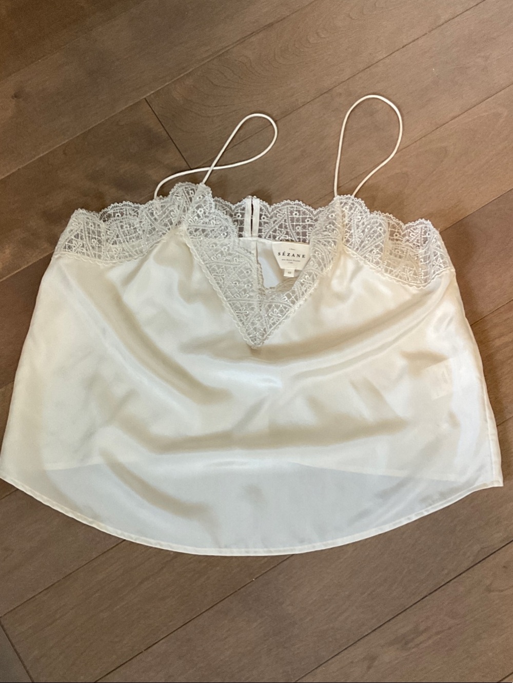 Sézane Ivory Lace-Trim Silk Camisole